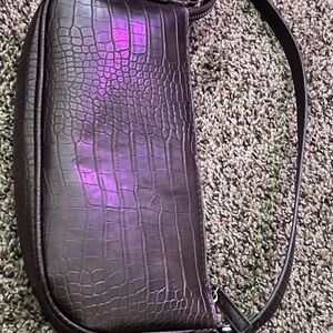 Croc-Embossed Brown Shoulder Bag